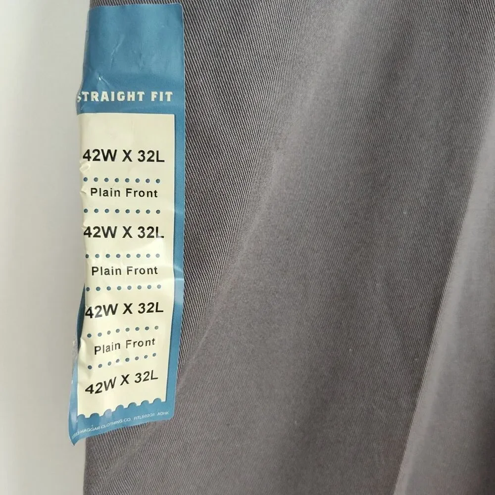 NWT Haggar Straight Fit Khaki Pants Men's 42x32‎ Gray Straight Leg